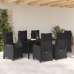 Juego de comedor de jardín de 7 piezas  con cojines negros de poliratán