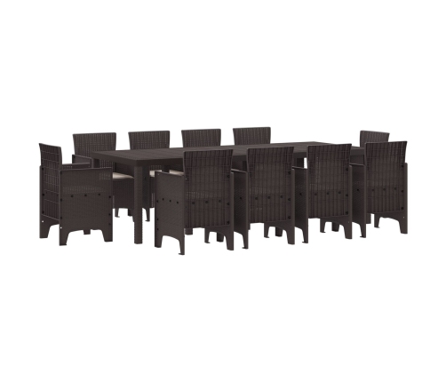 Conjunto de 11 Piezas de Comedor de Jardín con Cojines Marrón Ratán Poliéster