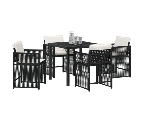 Juego de Comedor de Jardín de 5 Piezas con Cojines Negro Poliratán
