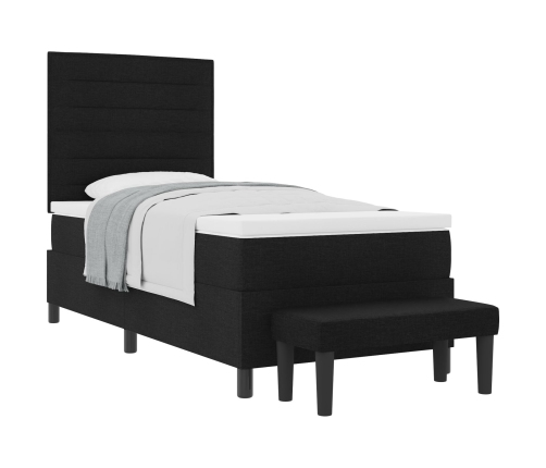 Cama Box Spring  con Colchón y Banco Negro 90x200 cm Tela