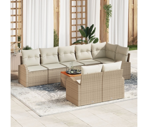 Conjunto de Sofás de Jardín  de 9 piezas con Cojines Beige de Polirratán Acacia