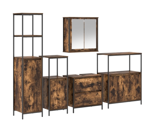 Conjunto de Muebles de Baño de 5 Piezas  en Roble Ahumado de Madera Derivada