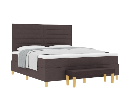 Cama Box Spring  con colchón y banco Marrón Oscuro 180x200 cm Tela