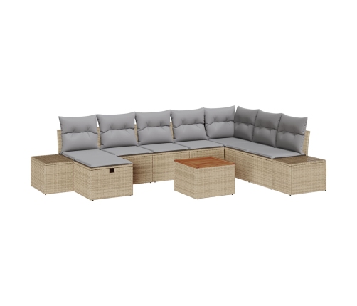 Juego de Sofá de Jardín Set de 9 Beige Poliratán