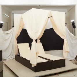 vidasxl Camas de Exterior Marrón y crema blanca Poliratán y tela Doble