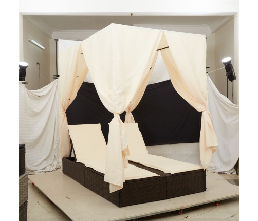 vidasxl Camas de Exterior Marrón y crema blanca Poliratán y tela Doble vidasxl Camas de Exterior Marrón y crema blanca Poliratán y tela Doble