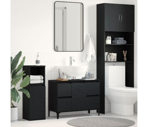 Gabinete para lavabo de baño  negro roble 80x33x60 cm de madera