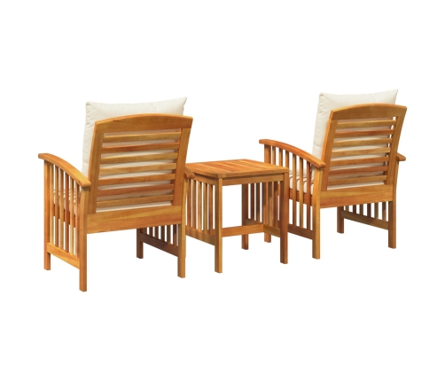 Conjunto de Jardín de 3 Piezas con Cojines de Madera Sólida de Acacia