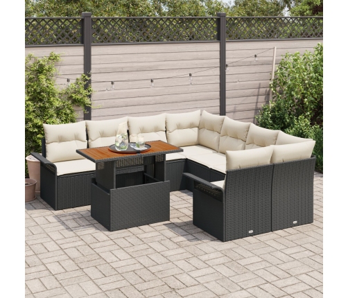 Set de Sofá de Jardín de 9 Piezas con Cojines Negro Ratán