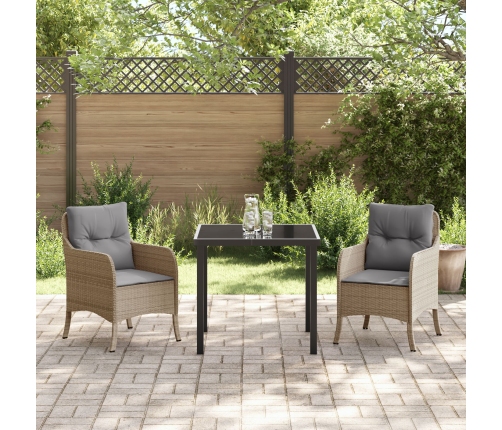 Conjunto de comedor de jardín  de 3 piezas con cojines Beige Poliratán