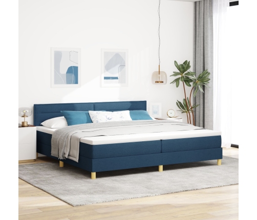Cama Box Spring  con Colchón Azul 200x200 cm Tela