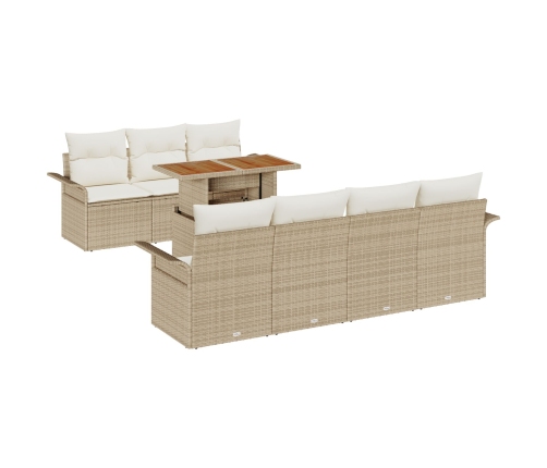 Conjunto de sofá de jardín de 8 piezas con cojines beige de ratán