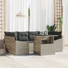 Juego de sofá de jardín 7 piezas Beige y Gris oscuro