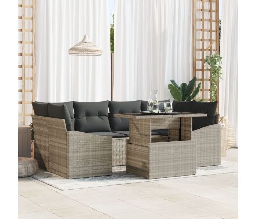 Juego de sofá de jardín 7 piezas Beige y Gris oscuro