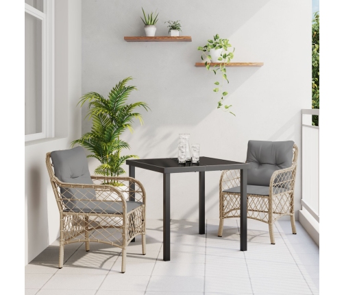 Juego de Comedor de Jardín de 3 Piezas con Cojines Beige Poliratán