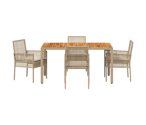 Juego de Comedor de Jardín  de 5 Piezas con Cojines Beige de Ratán Poliéster
