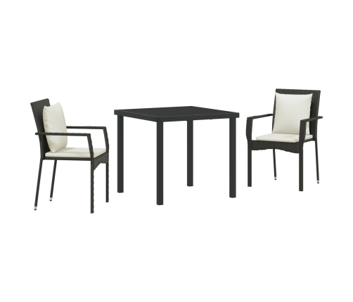 Set de Comedor de Jardín  de 3 Piezas con Cojines Negro Poliratán