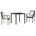 Set de Comedor de Jardín  de 3 Piezas con Cojines Negro Poliratán