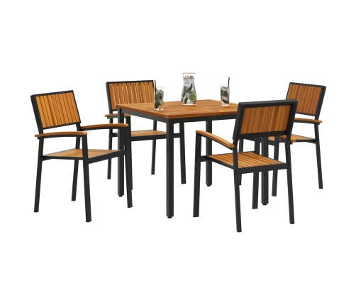 Juego de Comedor Jardín Conjunto de 5 Negro y Marrón Metal y madera