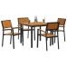 Juego de Comedor Jardín Conjunto de 5 Negro y Marrón Metal y madera