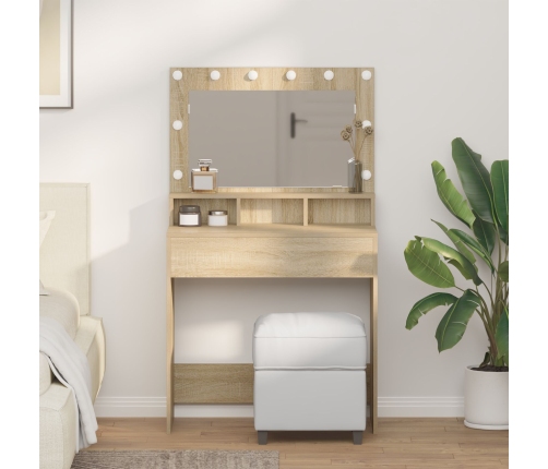 Mesa de Maquillaje  con Luces LED Roble Sonoma 79x41x135 cm