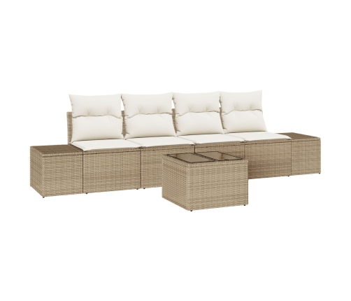 Conjunto de Sofá de Jardín de 5 Piezas  con Cojines Beige de Ratán Sintético