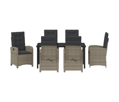Set de Comedor de Jardín de 7 Piezas con Cojines Gris Poliratán