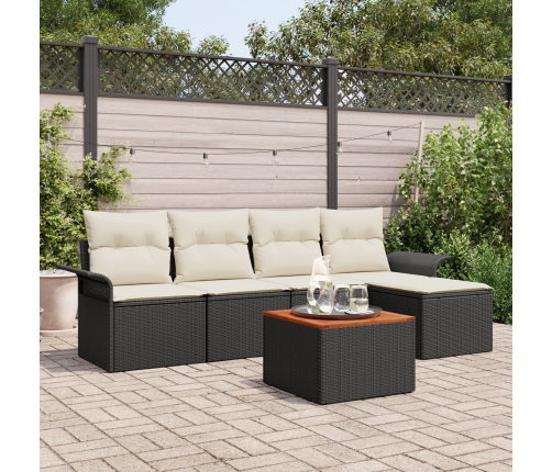 Conjunto de Sofá de Jardín  6 Piezas Negro y crema Ratán poliéster