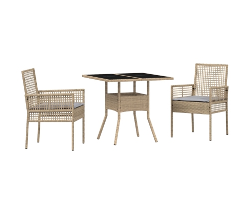 Conjunto de Comedor de Jardín  de 3 Piezas Beige de Ratán Sintético