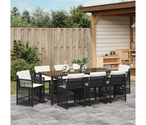Conjunto de Comedor de Jardín de 9 Piezas con Cojines de Poliratán Negro