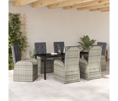 Conjunto de Comedor de Jardín de 7 Piezas con Cojines Gris de Poliratán