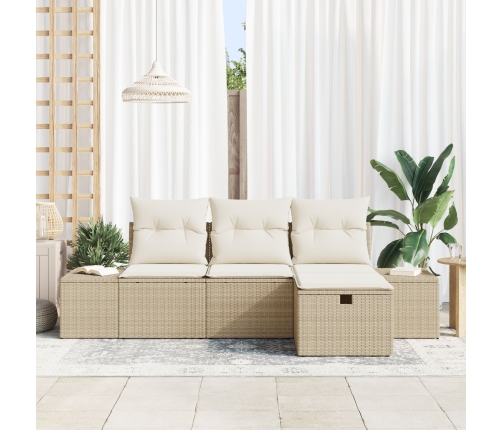Conjunto de Sofá de Jardín de 4 Piezas con Cojines Ratán Plástico Beige