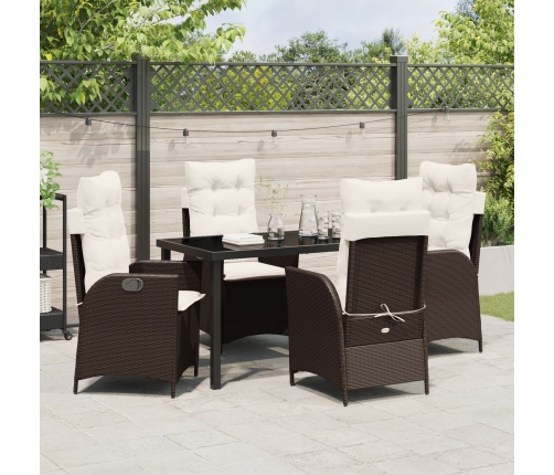Set de Comedor para Jardín de 5 Piezas con Cojines Marrón PE Ratán