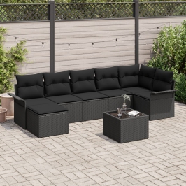 Conjunto de Sofá de Jardín  de 8 Piezas con Cojines Beige de Poliratán