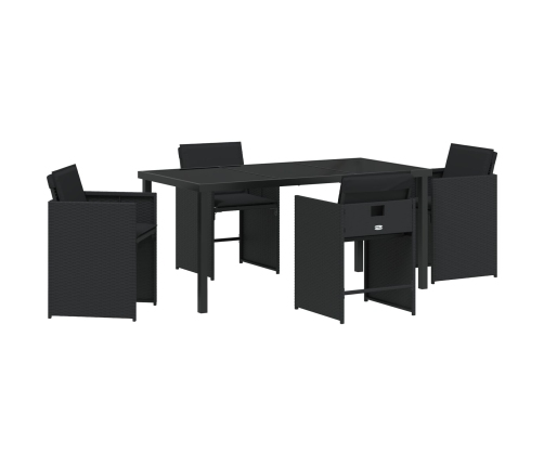 Set de Comedor de Jardín de 5 Piezas  con Cojines Negro Poliratán