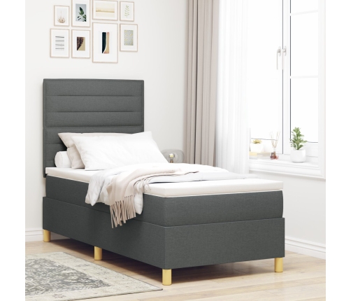 Cama con somier  y colchón Gris Oscuro 90x200 cm Tela
