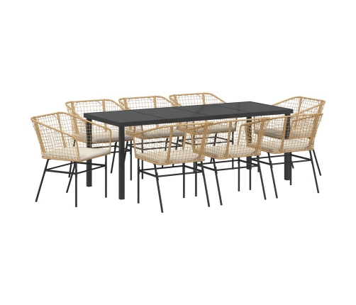 Conjunto de Comedor de Jardín  de 9 Piezas con Cojines de Ratan Poliéster Marrón