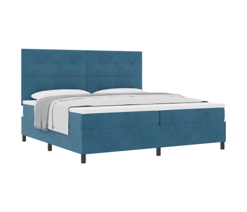 Cama Box Spring  con Colchón Azul Oscuro 200x200 cm Terciopelo