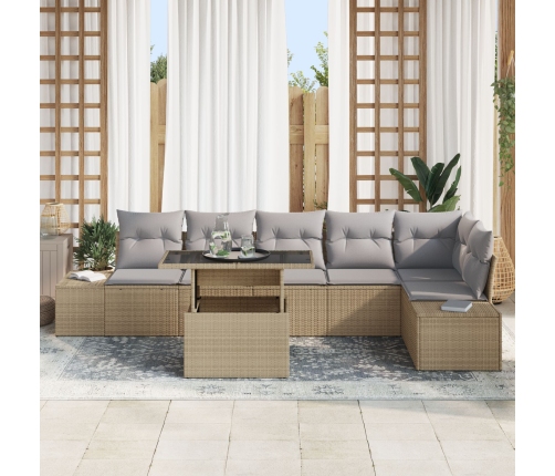 Conjunto de Sofá de Jardín de 7 Piezas con Cojines de Ratán Poliéster Beige