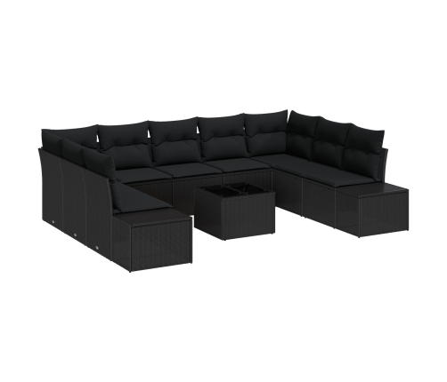 Conjunto de Sofá de Jardín  Set de 10 Negro Ratán, Poliéster, Acero