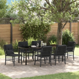 Juego de Comedor de Jardín de 7 Piezas con Cojines Poliratán Negro