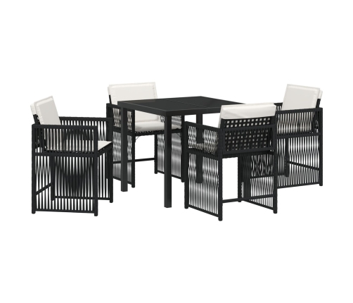 Juego de Comedor de Jardín de 5 Piezas con Cojines Negro Poliratán