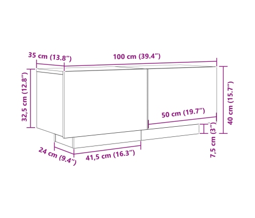 Armario de TV  Negro Roble 100x35x40 cm Madera Ingenierizada