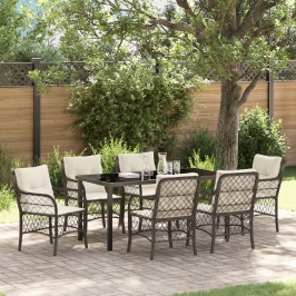 Set de comedor de jardín de 7 piezas  con cojines Marrón polirratán