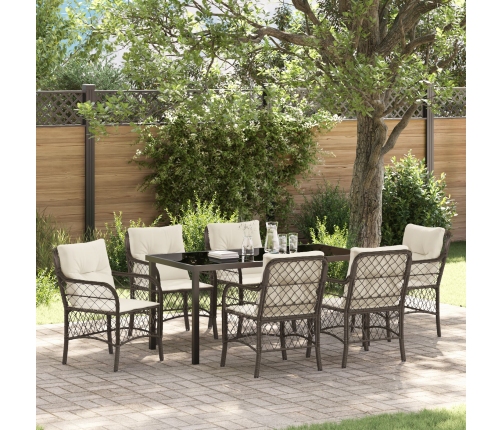 Set de comedor de jardín de 7 piezas  con cojines Marrón polirratán