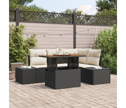 Conjunto de Comedor de Jardín de 5 Piezas con Cojines Negro Ratán