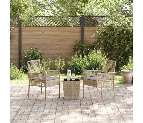 Conjunto de bistro de jardín de 3 piezas  con cojines Beige de polirratán