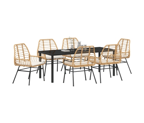 Juego de Comedor de Jardín  de 7 Piezas con Cojines Marrón Poliratán