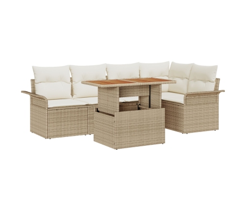 Set de comedor de jardín de 6 piezas con cojines en Beige de Poliratán