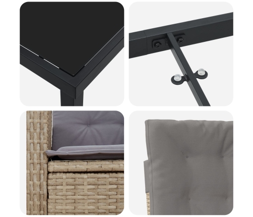 Set de Comedor de Jardín de 3 Piezas con Cojines de Ratán Beige